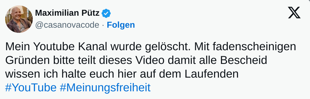 Maximilian Pütz verliert Youtube Kanal