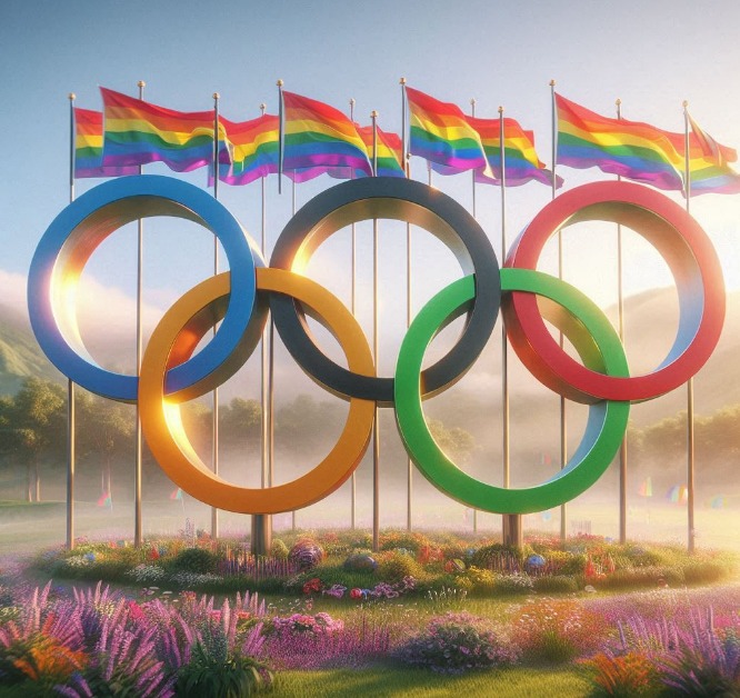 Olympische Ringe und LGBTQ Flaggen