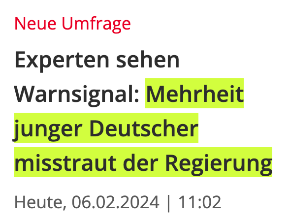 Überschrift: Mehrheit junger Deutscher Misstraut der Regierung